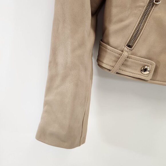 Calvin Klein Women's Moto Tan Genuine Leather Jacket Size Small - Picture 3 of 15